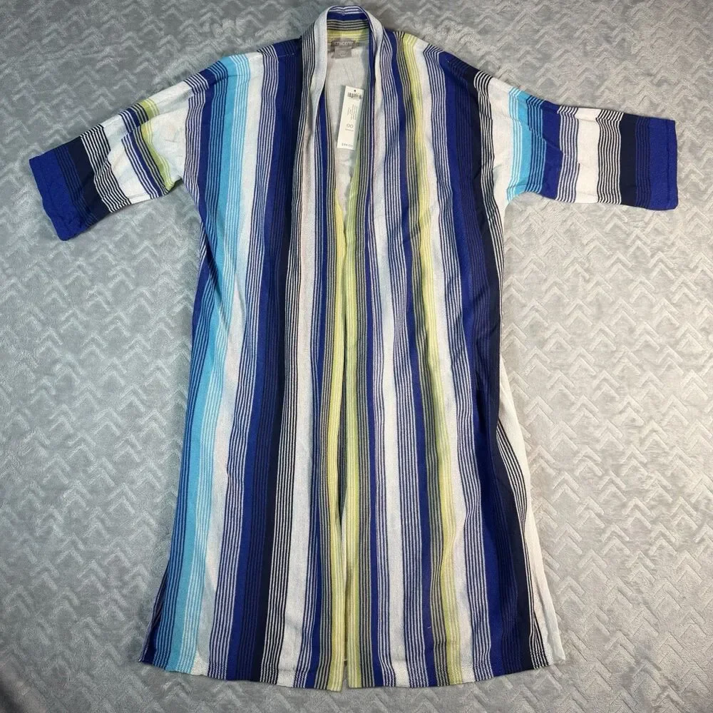Chico’s $99‎ CARDIGAN SWEATER STRIPE OPEN FRONT 3/4 SLEEVE NWT Size 00 (XS)